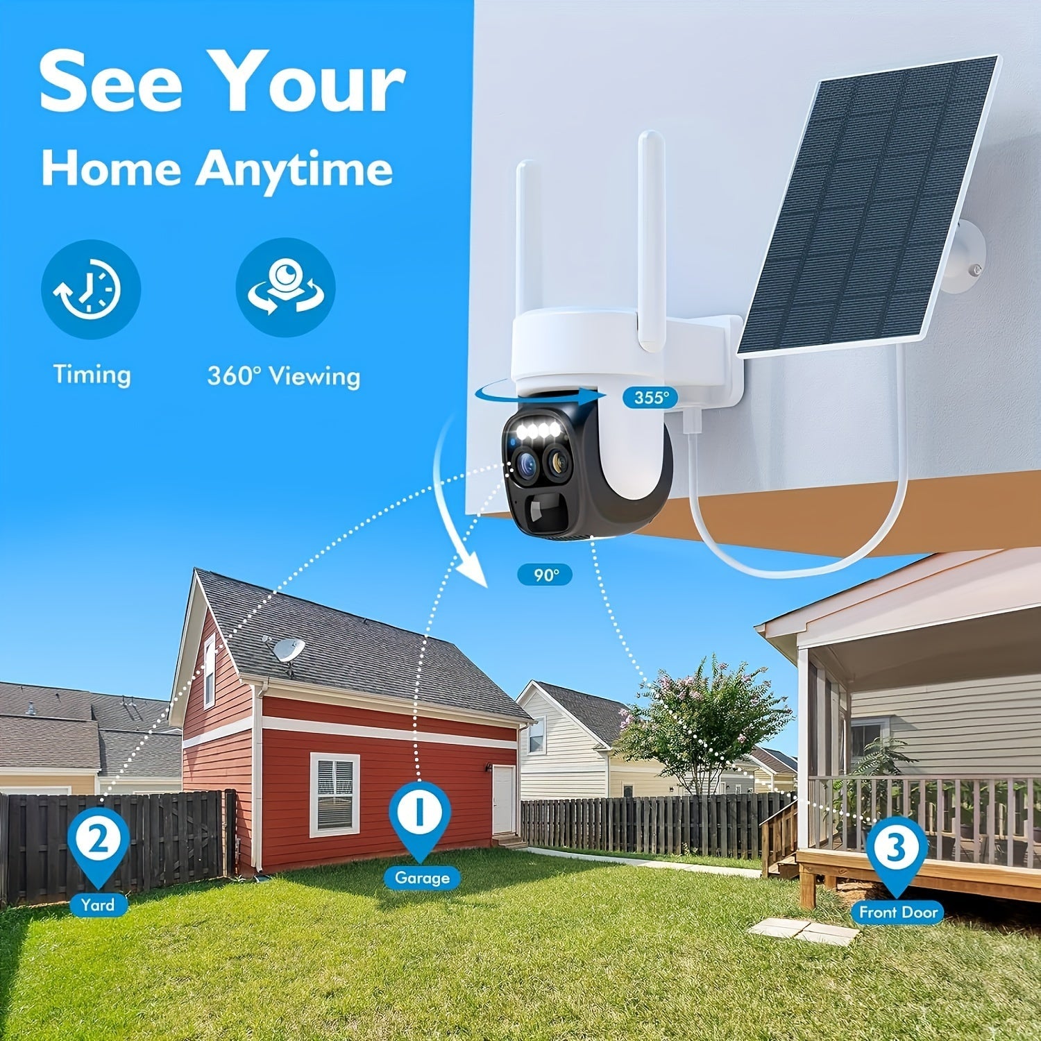 NNETM Solar Wireless Security Camera Outdoor 360° HD Zoom-3